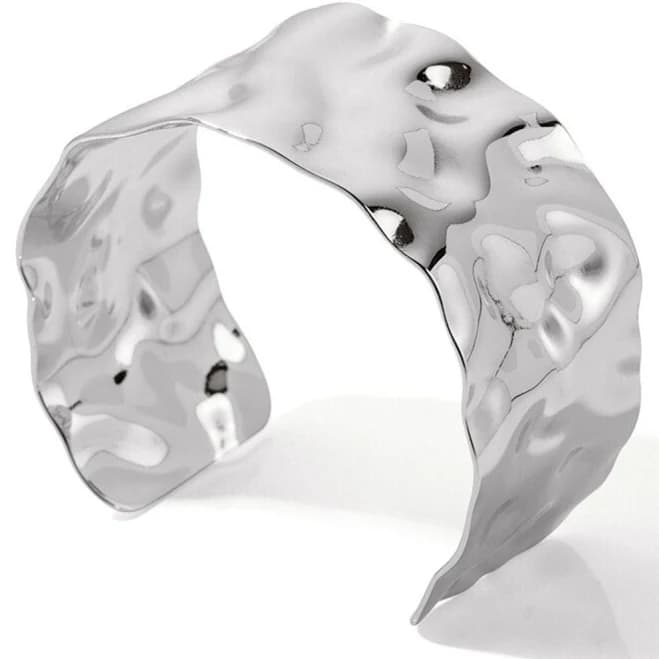 Rhea Hammered Open Cuff Silver Bracelet