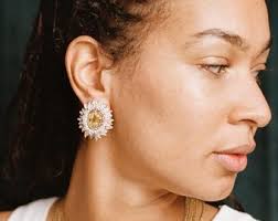 Dior Statement Silver Sunflower Style Crystal Earrings - Etsy UK