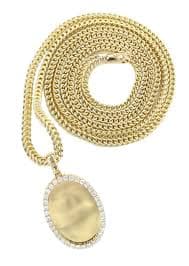 Diamond 10K Yellow Gold Small Oval Picture Pendant Necklace | 1.29 Car