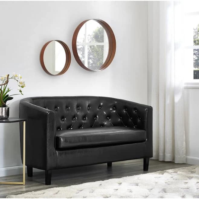 Naomi Home Emma Button Tufted Faux Leather Loveseat
