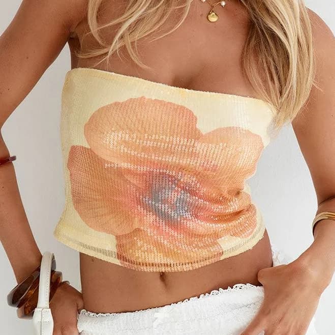 Beginning Boutique Denzel Floral Sequin Top