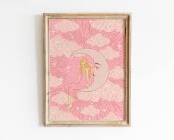 Pink Moon Goddess Art Print: Dreamy Celestial Illustration, Girly Dorm Room Decor - Etsy
