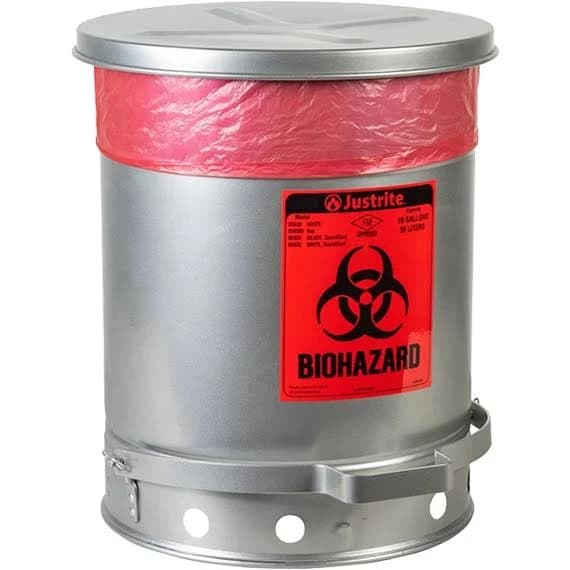 Justrite Biohazard Waste Can 10 Gallon