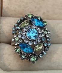 Vintage Silver Multi Gemstone Large Flowered Cocktail Ring
