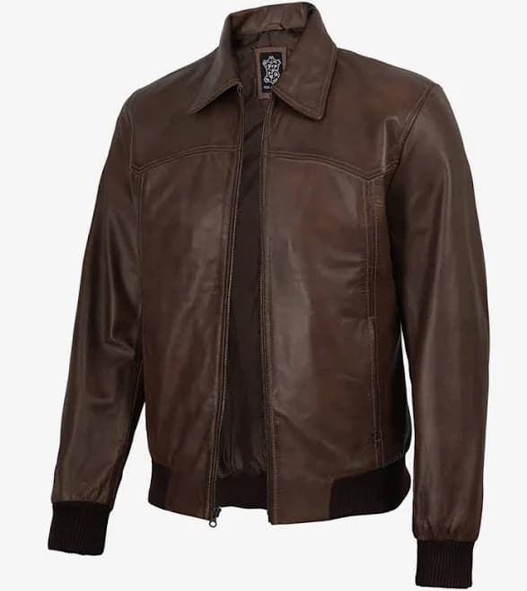 Men's Real Leather Harrington Bomber Jacket