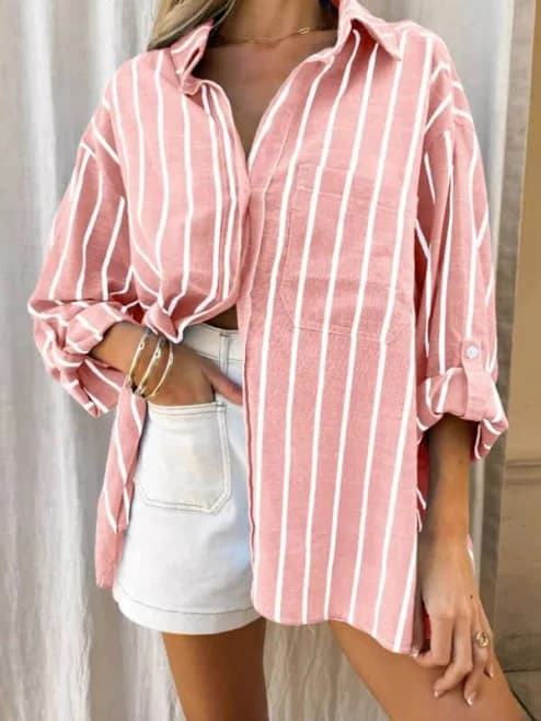 Oversized Striped Button-Down Shirt