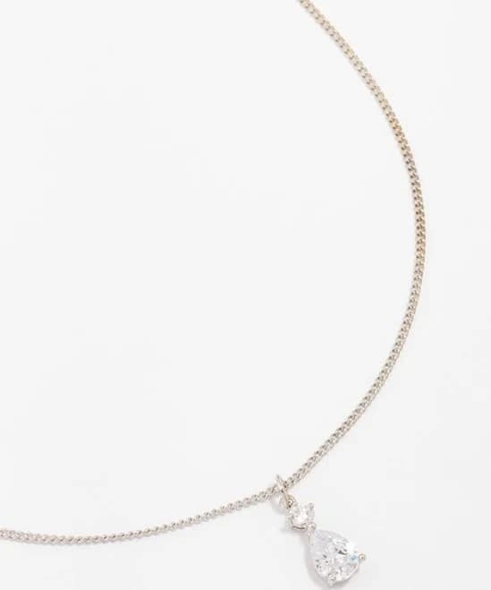 Lovisa Silver Cubic Zirconia Pear Pendant Necklace