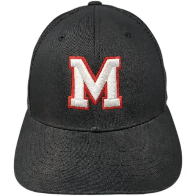 M Logo Fitted Trucker Hat Black M Embroidered Mesh Back Flexfit Port