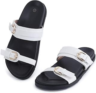 Women's Sandal Slide, Handmade Soft Cushioned Footbed Open Toe Slides, Adjustable Slip On Flat, Size 7-10