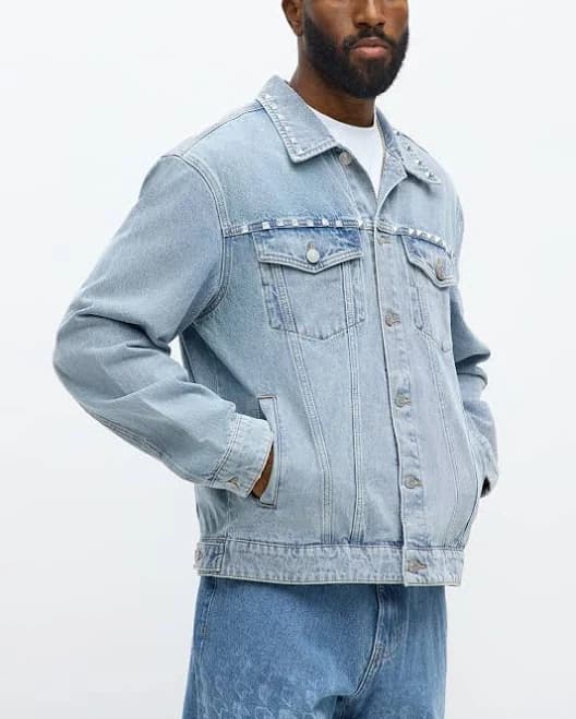 Fashion Nova Men's Not The Bad Guy Studded Trucker Jacket