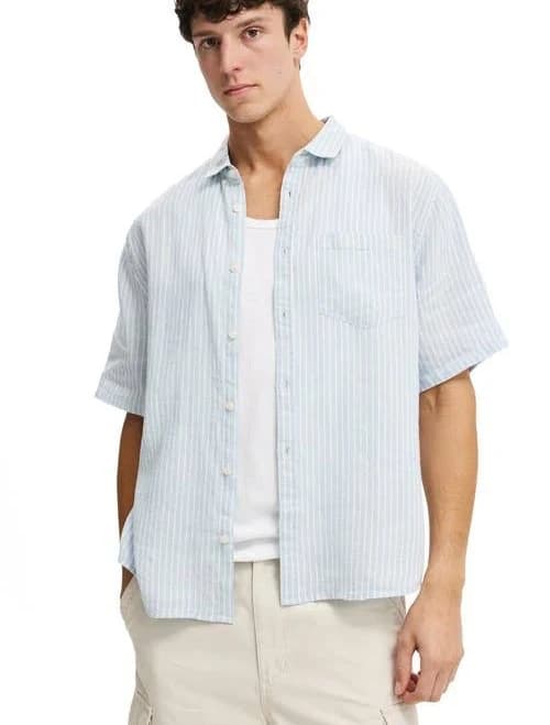 Cotton On Men's Relaxed Linen Short Sleeve Shirt