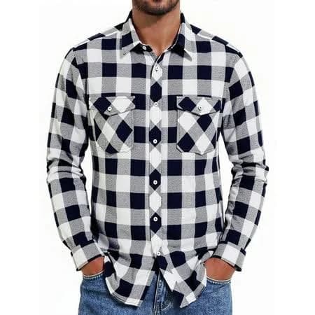 Men's Regular Fit Long Sleeve Plaid Flannel Button Down Shirt