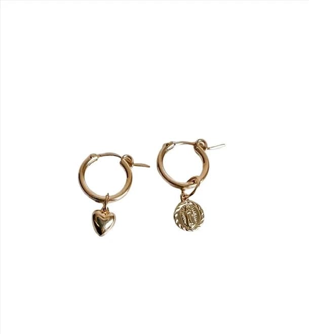 Women's Society Nautique Earrings Mini Charm Hoop Pair Gold 14k