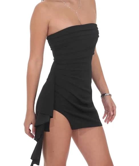 Strapless Ruched Tassel Dress