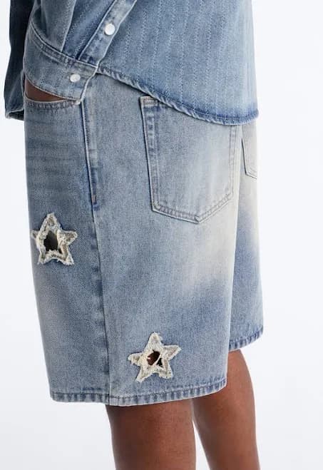 Fashion Nova Men's Relaxed Fragmented Star Gaze Denim Shorts