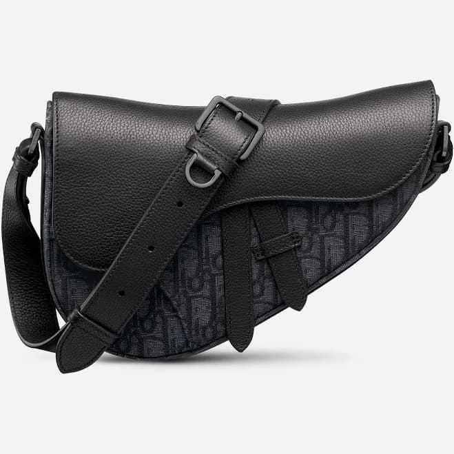 Dior Men's Saddle Bag in Dior Oblique Jacquard and Grained Calfskin