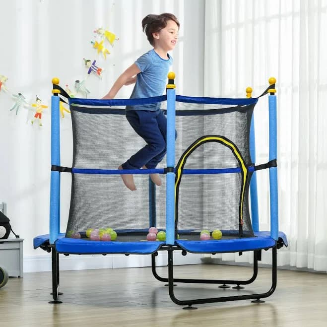 Qaba Kids 4.6 Ft Trampoline with Safety Enclosure and Ball Pit