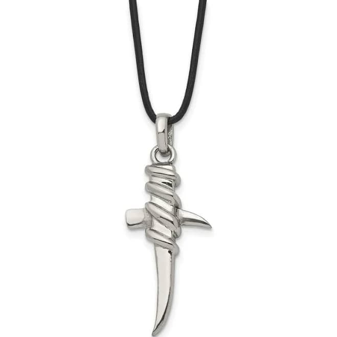 Modern Silver Cross Pendant Necklace For Men With Black Cord