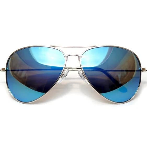 Aviator Mirror Colored Blue Reflective Lens Silver Metal Frame