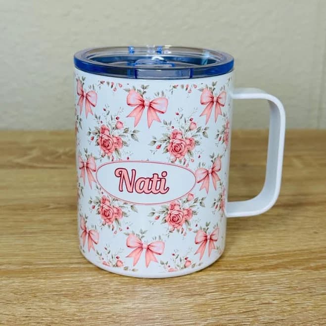 Personalized Girly Bows And Roses Travel Mug
