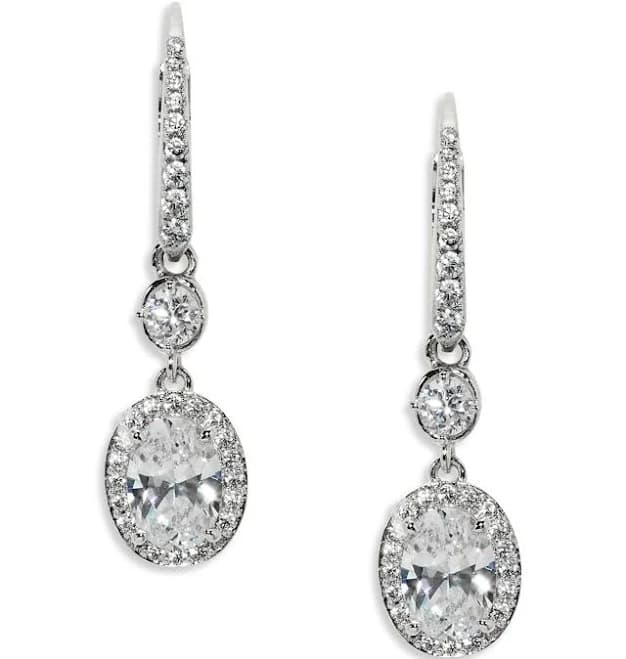 Maiden Cubic Zirconia Oval Halo Drop Earrings