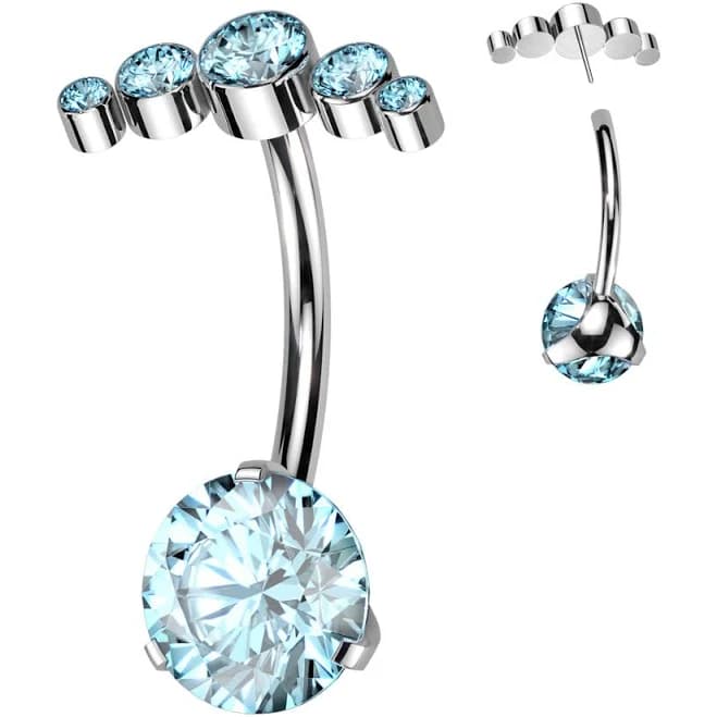 Body Candy Double Mount CZ Gem Implant Grade Titanium Belly Ring