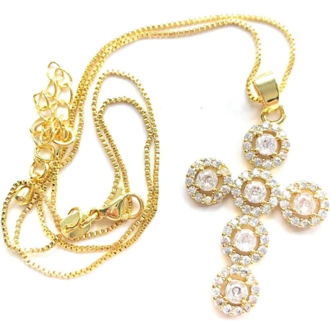 18" Clear CZ Paved Cross Necklaces