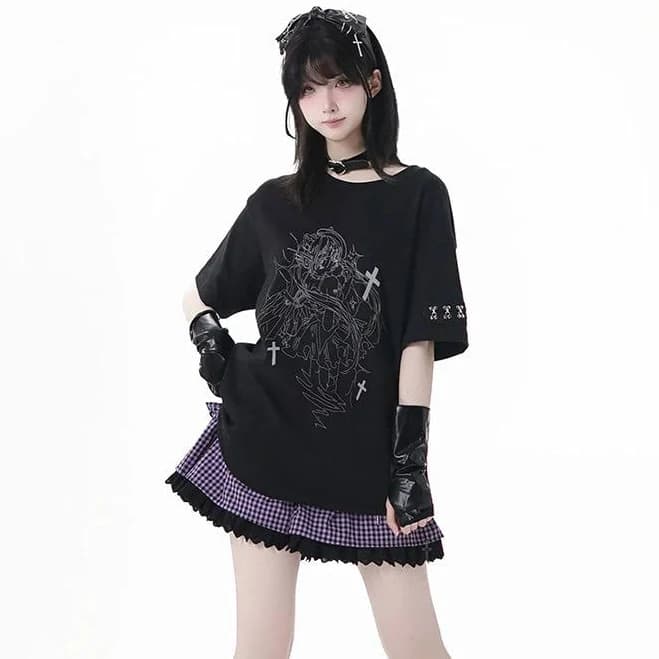 Gothic Cross Graphic Oversized Tee