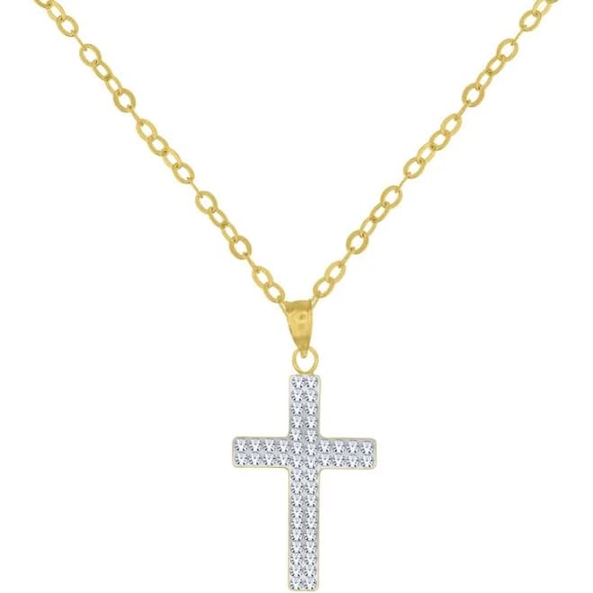 Brilliance Fine Jewelry 14K Gold Plated Sterling Silver Crystal Cross Pendant Necklace