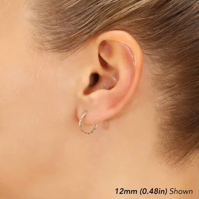 14K Yellow Gold Thin Twisted Hoop Earrings