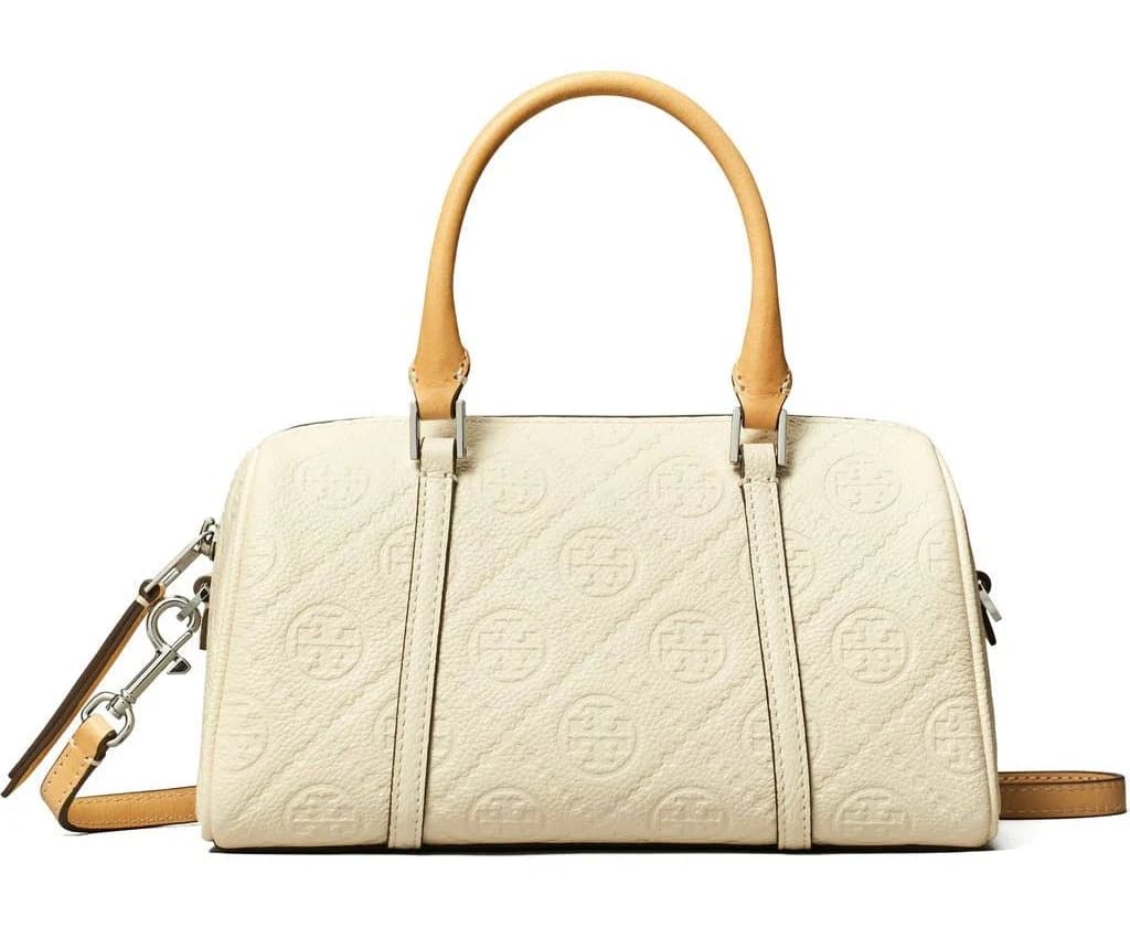 Tory Burch Women's T Monogram Pebbled Leather Barrel Bag