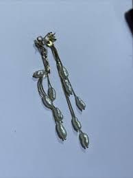 Stunning 14K gold Drape dangling Pearls Earrings 2 1/4 inch long | eBay