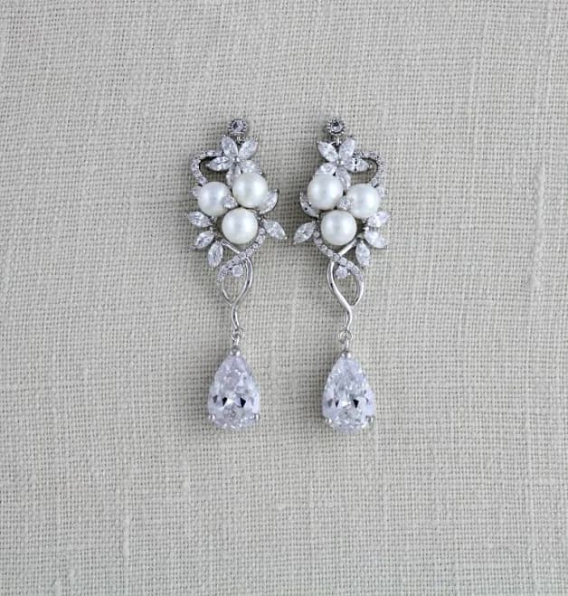 CZ drop wedding earrings Chandelier Bridal earrings