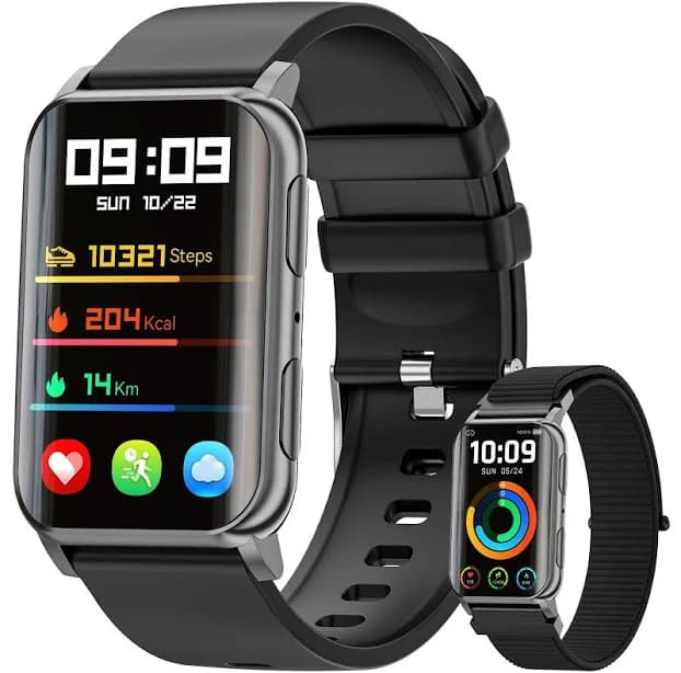 1.91" 22mm Black Plastic Smart Watch For Men Waterproof Fitness Tracker | Water-Resistant | Black | Silicone | Android iOS | Unlocked | 1 Year