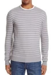 The Men's Store Stripe Cotton Blend Crewneck Sweater Gray L