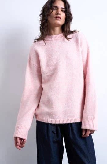 Topshop Women's Knitted Boxy Fluffy Crew Sweater
