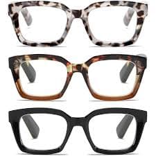 Amazon.com: ZXYOO 3 Pack Oversize Square Design Reading Glasses for Women, Blue Light Blocking Reader (Black&Blue&Coffee, 1.5) : Health & Household