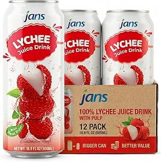 Lychee Juice Drink with Pulp, 16.9 oz (Bulk Pack of 12) by Jans — Fat-Free, Cholesterol-Free, Refreshing Taste of the Tropics