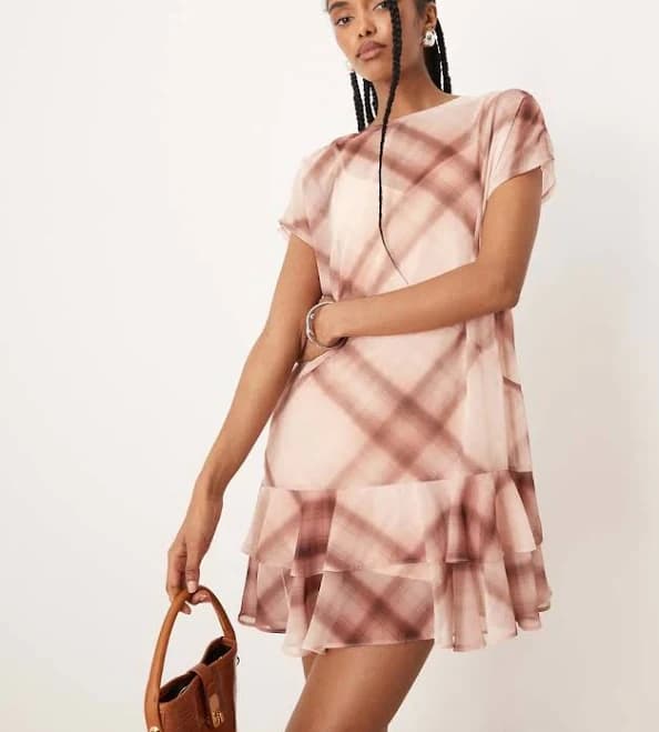 ASOS Ruffle Smock Plaid Mini Dress