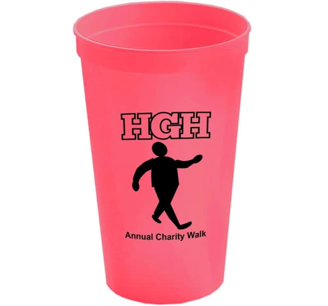 125 Promotional USA-Made Stadium Cups - Stadium Cup Smooth Sided 22 Oz - bright pink