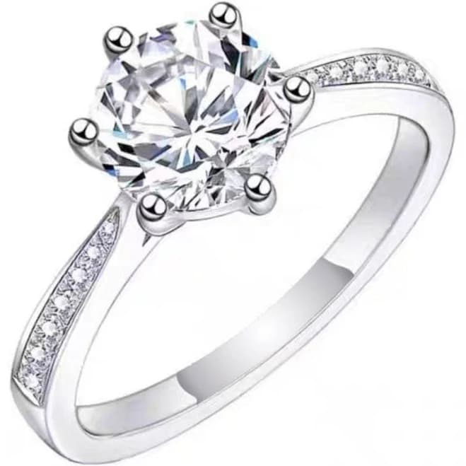 Sterling Silver Moissanite Solitaire Halo Engagement Ring
