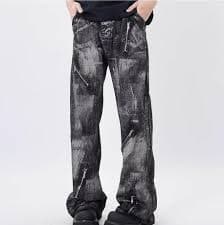 Men's Black Denim Jeans Straight Leg Casual Zipper Pants Trousers Punk Hip Hop | eBay