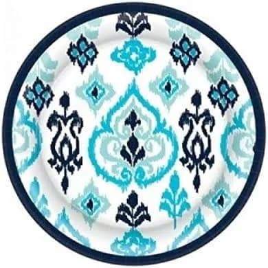 Caribbean Ikat Blue Modern Garden Cocktail Party 9" Paper Dinner