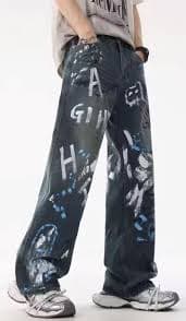 Vintage Wash Pleated Construction Raw Stacked Flared Jeans