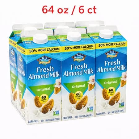 Blue Diamond Almond Breeze Original Almond Milk, 64 fl oz Half Gallon, 6 Pack Dairy-Free Plant-Based Beverage