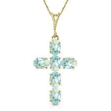 1.5 Carat 14K Solid Gold Cross Gemstone Necklace Natural Aquamarine - Overstock - 32199646