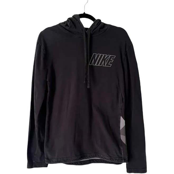 Nike Black Geometric Print Pullover Hoodie Logo Sweatshirt Size Small