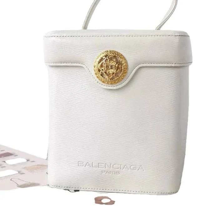 Balenciaga White Leather Top Handle Bag With Gold Hardware