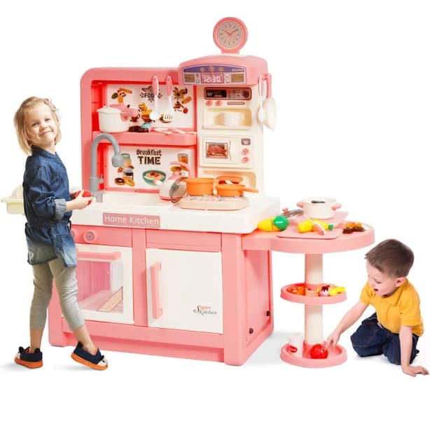 Signature Fitness 49-Piece Toddler Kitchen PlaysetPretend Foodwith Stove, Sink, and Accessories