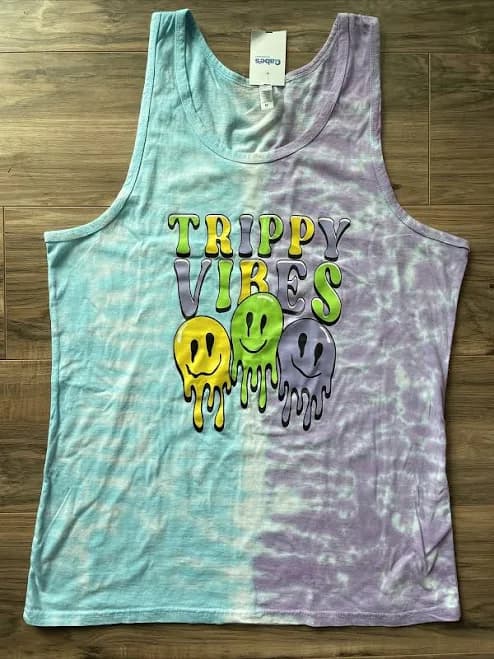 Trippy Vibes Tie Dye Blue Purple White Tank Top Size medium M Summer NWT
